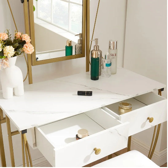 Vanity Table Set With Mirror & Stool
