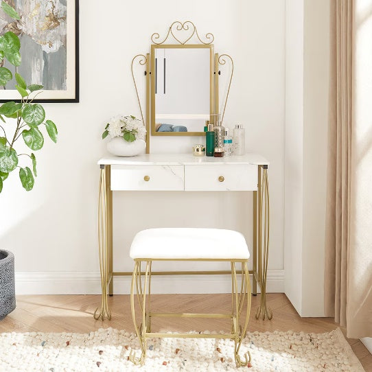 Vanity Table Set With Mirror & Stool