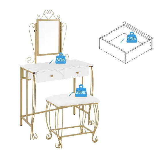Vanity Table Set With Mirror & Stool