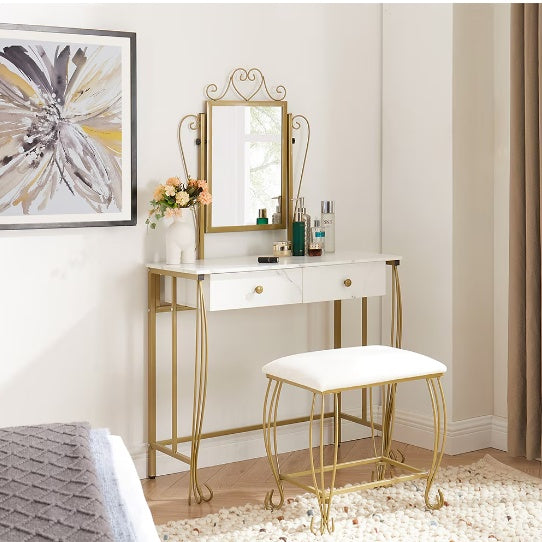Vanity Table Set With Mirror & Stool