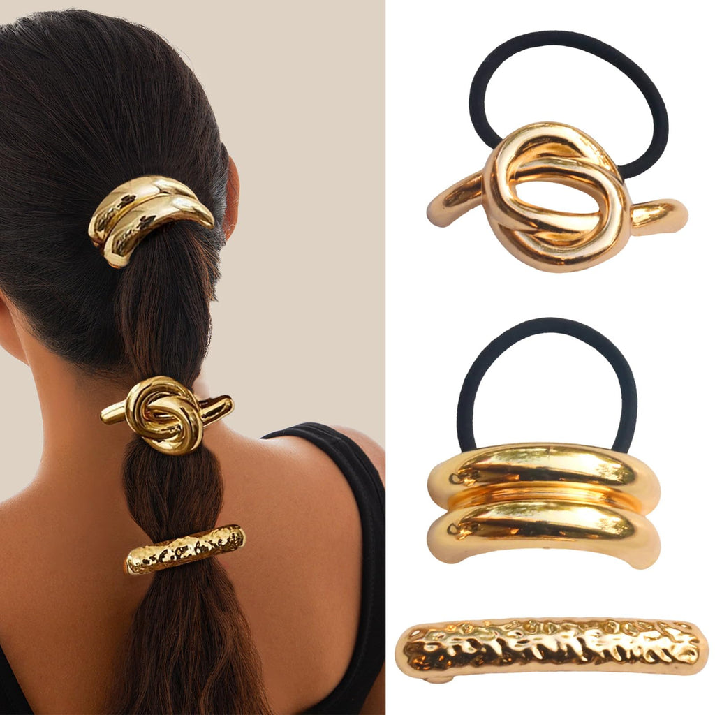 Gold Metal Hair Ties Ponytail Holders Hair 3PCS