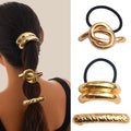 Gold Metal Hair Ties Ponytail Holders Hair 3PCS