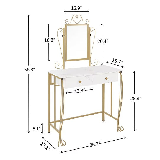 Vanity Table Set With Mirror & Stool