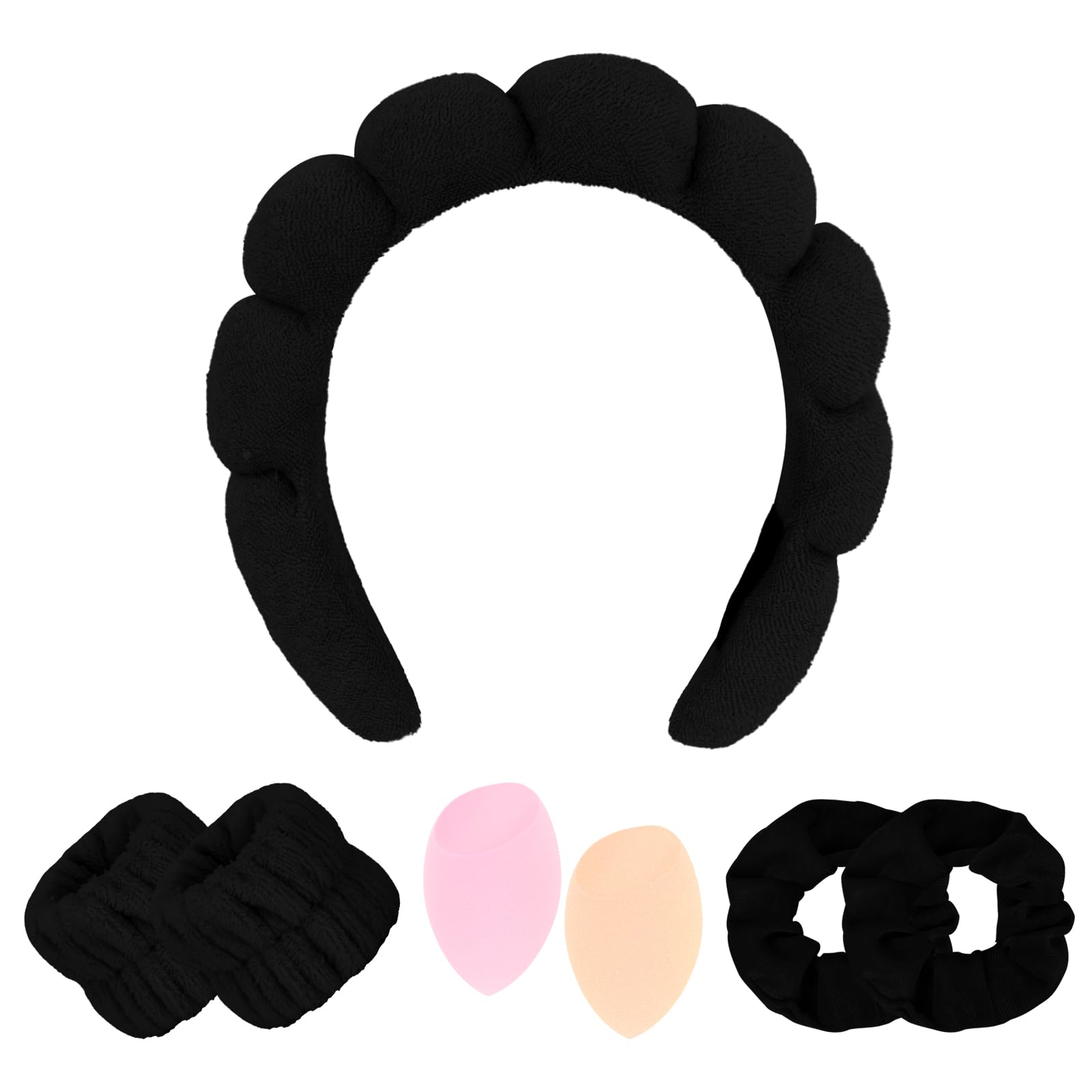 Makeup Headband and Wrist band with Makeup Sponge