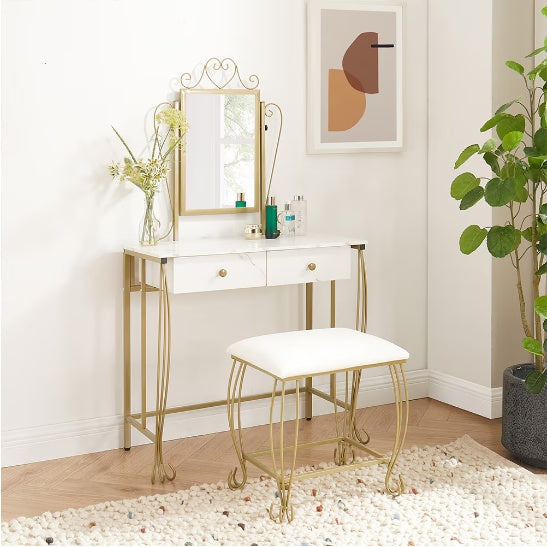 Vanity Table Set With Mirror & Stool